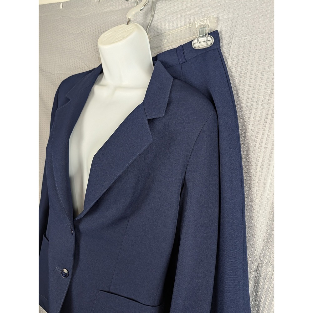 Vintage Pointer Navy‎ Blue 2 Piece Suit Set Womens 11/12 Blazer & Midi Skirt